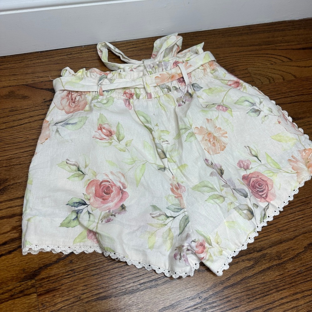 Caroline Constas Floral Linen Blend Crochet Belted Set Crop Top & Shorts Small - Picture 10 of 10